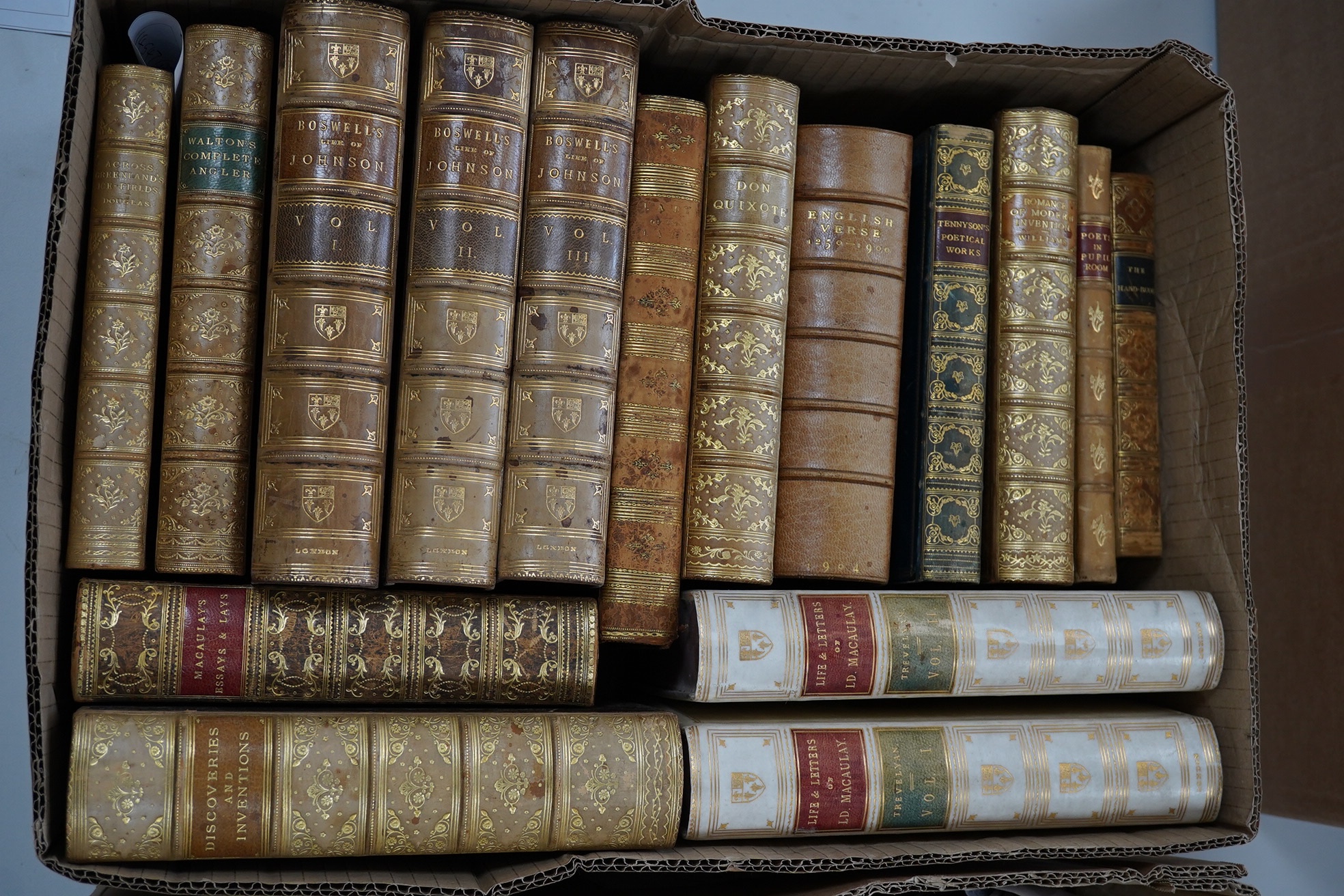 Bindings – M. Douglas – Across Greenland’s Ice-Fields, the Adventures of Nansen and Peary on the Great Ice-Cap, first edition, 8vo, illustrations, contemporary full tree calf, gilt coat-of arms to upper cover, Thomas Nel
